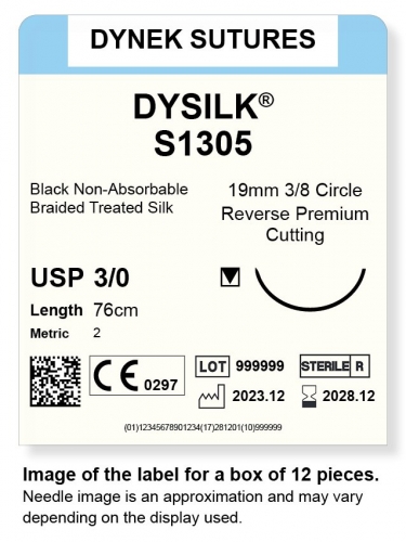 Dynek Sutures Dysilk 3-0 76cm 19mm 3/8 Circle R/C-P (S1305)