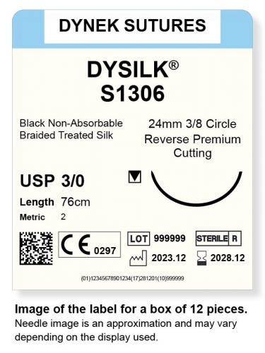 Dynek Sutures Dysilk 3-0 76cm 24mm 3/8 Circle R/C-P (S1306)