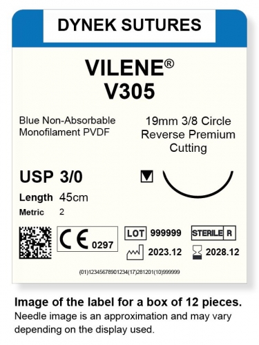 Dynek Sutures Vilene 3-0 45cm 19mm 3/8 Circle R/C-P (V305)