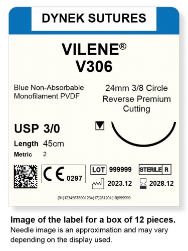 Dynek Sutures Vilene 3-0 45cm 24mm 3/8 Circle R/C-P (V306)