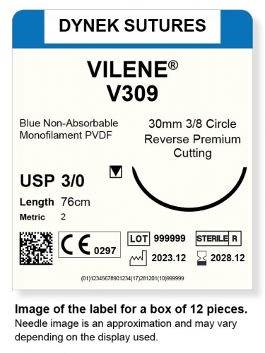 Dynek Sutures Vilene 3-0 76cm 30mm 3/8 Circle R/C-P (V309)