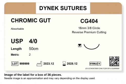 Dynek Sutures Chromic Gut 4-0 50cm 16mm 3/8 Circle R/C-P (CG404) - BX36