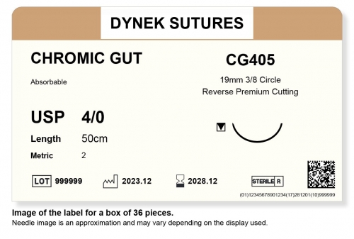 Dynek Sutures Chromic Gut 4-0 50cm 19mm 3/8 Circle R/C-P (CG405) - BX36