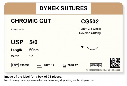 Dynek Sutures Chromic Gut 5-0 50cm 12mm 3/8 Circle R/C (CG502) - BX36