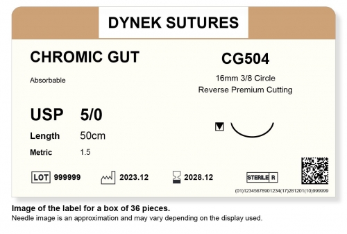 Dynek Sutures Chromic Gut 5-0 50cm 16mm 3/8 Circle R/C-P (CG504) - BX36