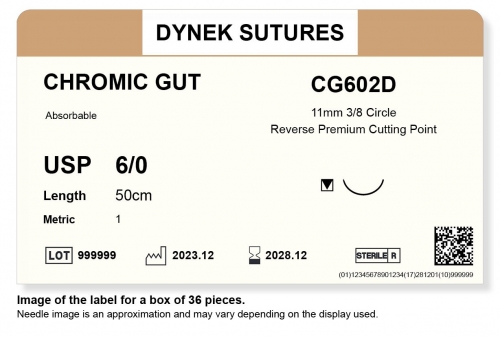 Dynek Sutures Chromic Gut 6-0 50cm 11mm 3/8 Circle R/C-P (CG602D) - BX36