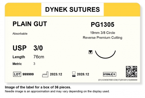 Dynek Sutures Plain Gut 3-0 76cm 19mm 3/8 Circle R/C-P (PG1305) - BX36