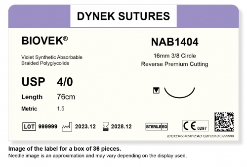 Dynek Sutures Biovek (Violet) 4-0 76cm 16mm 3/8 Circle R/C-P (NAB1404) - BX36