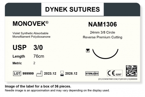Dynek Sutures Monovek (Violet) 3-0 76cm 24mm 3/8 Circle R/C-P (NAM1306) - BX36