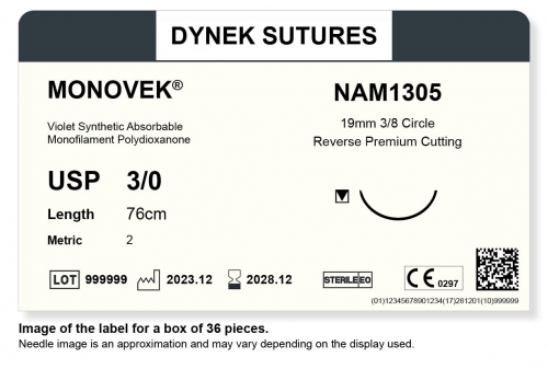 Dynek Sutures Monovek (Violet) 4-0 76cm 16mm 3/8 Circle R/C-P (NAM1404) - BX36