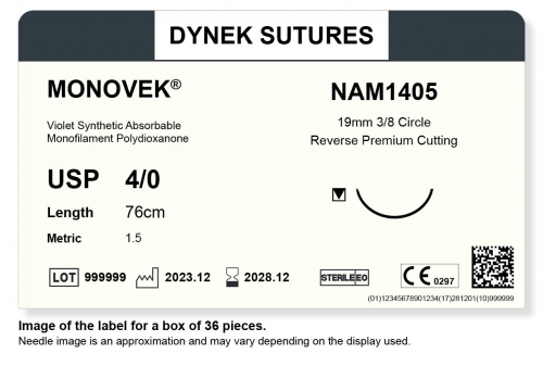 Dynek Sutures Monovek (Violet) 4-0 76cm 19mm 3/8 Circle R/C-P (NAM1405) - BX36