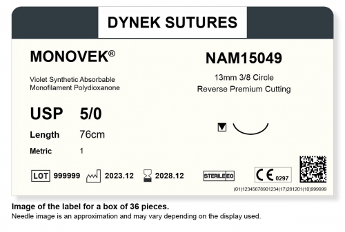 Dynek Sutures Monovek (Violet) 5-0 76cm 16mm3/8 Circle R/C-P (NAM1504) - BX36