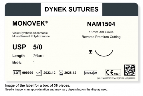 Dynek Sutures Monovek (Violet) 5-0 76cm 19mm3/8 Circle R/C-P (NAM1505) - BX36