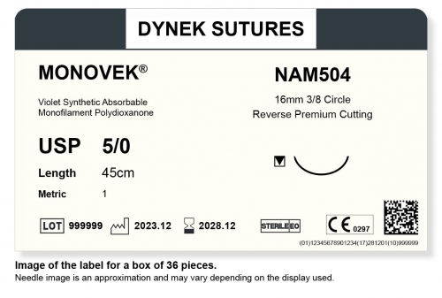 Dynek Sutures Monovek (Violet) 5-0 45cm 16mm3/8 Circle R/C-P (NAM504) - BX36