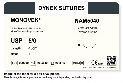 Dynek Sutures Monovek (Violet) 5-0 45cm 13mm 3/8 Circle R/C (NAM5040) - BX36
