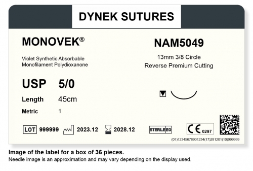 Dynek Sutures Monovek (Violet) 5-0 45cm 13mm 3/8 Circle R/C-P (NAM5049) - BX36