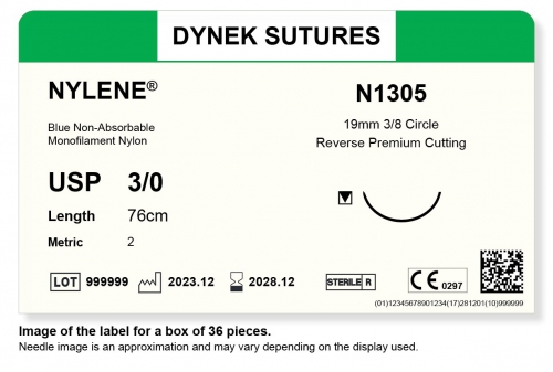 Dynek Sutures Nylene 3-0 76cm 19mm 3/8 Circle R/C-P (N1305) - BX36