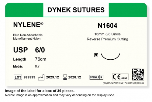 Dynek Sutures Nylene 6-0 76cm 16mm 3/8 Circle R/C-P (N1604) - BX36