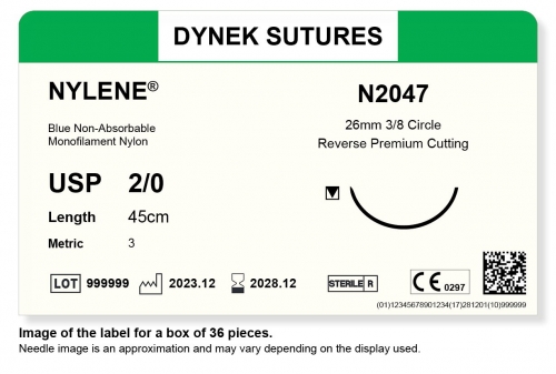 Dynek Sutures Nylene 2-0 45cm 26mm 3/8 Circle R/C-P (N2047) - BX36