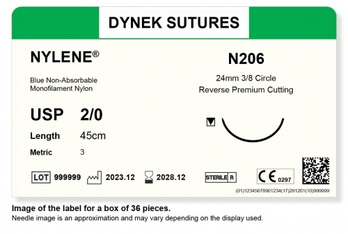 Dynek Sutures Nylene 2-0 45cm 24mm 3/8 Circle R/C-P (N206) - BX36
