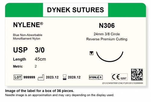 Dynek Sutures Nylene 3-0 45cm 24mm 3/8 Circle R/C-P (N306) - BX36