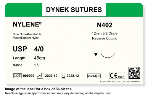 Dynek Sutures Nylene 4-0 45cm 12mm 3/8 Circle R/C (N402) - BX36