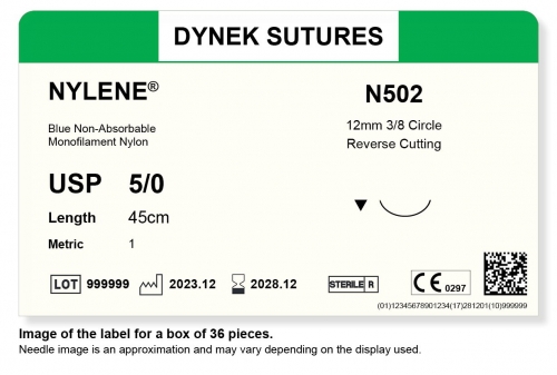 Dynek Sutures Nylene 5-0 45cm 12mm 3/8 Circle R/C (N502) - BX36