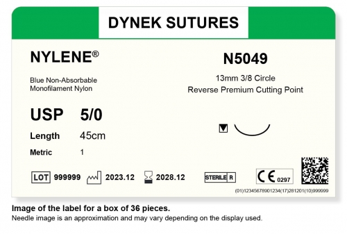 Dynek Sutures Nylene 5-0 45cm 13mm 3/8 Circle R/C-P (N5049) - BX36