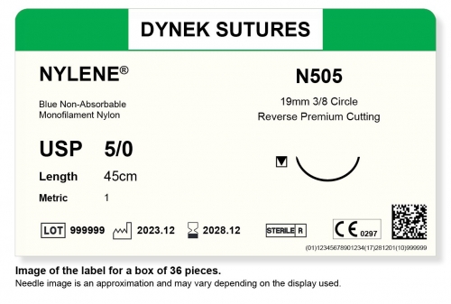 Dynek Sutures Nylene 5-0 45cm 19mm 3/8 Circle R/C-P (N505) - BX36