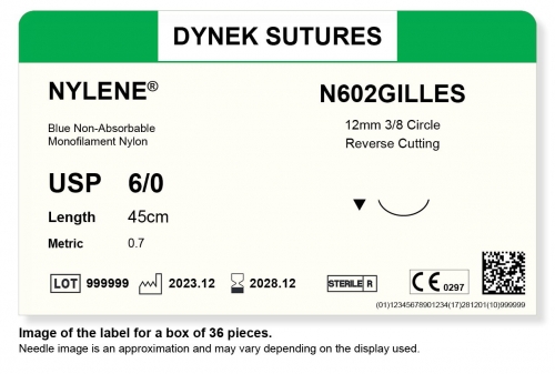 Dynek Sutures Nylene 6-0 45cm 12mm 3/8 Circle R/C (N602GILLES) - BX36