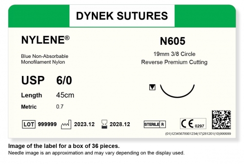 Dynek Sutures Nylene 6-0 45cm 19mm 3/8 Circle R/C-P (N605) - BX36