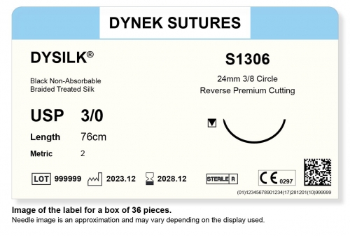 Dynek Sutures Dysilk 3-0 76cm 24mm 3/8 Circle R/C-P (S1306) - BX36