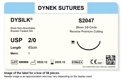 Dynek Sutures Dysilk 2-0 45cm 26mm 3/8 Circle R/C-P (S2047) - BX36