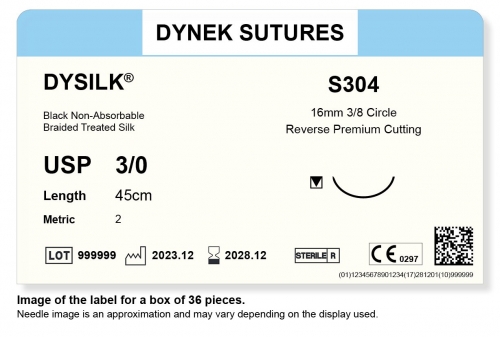 Dynek Sutures Dysilk 3-0 45cm 16mm 3/8 Circle R/C-P (S304) - BX36
