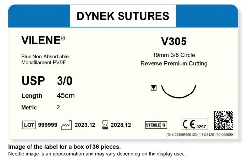 Dynek Sutures Vilene 3-0 45cm 19mm 3/8 Circle R/C-P (V305) - BX36