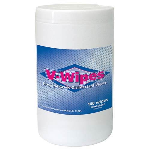 Whiteley V-Wipes Hospital Grade Disinfectant Wipes Cannister - Click for more info